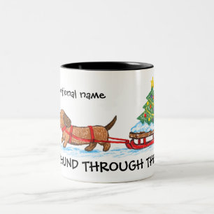 Taza Bicolor Dachshund A Través De La Navidad De Navidad