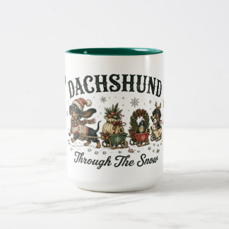 Taza Bicolor Dachshund a Través de la Nieve