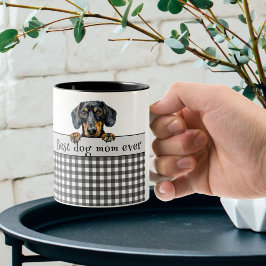 Taza Bicolor Dachshund Dog Mom Personalizado Textos