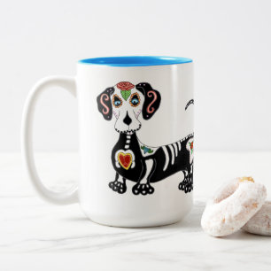 Taza Bicolor Dachshund Sugar Skull