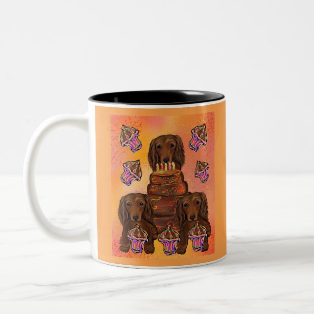 Taza Bicolor Dachshunds rojos de pelo largo (Izquierda)
