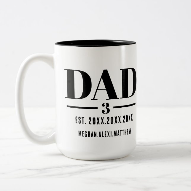 Taza Bicolor Dad Est. Year Name Number Bold Font (Izquierda)
