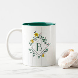Taza Bicolor Daffodil Amarillo deja la banda floral monograma
