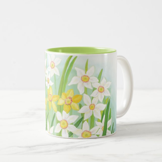 Taza Bicolor Dafóditos amarillos y blancos en primavera (Anverso derecho)