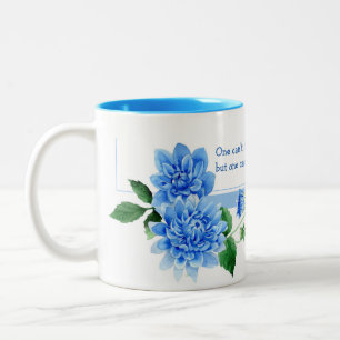 Taza Bicolor dahlia azul ramo con cita sabia