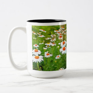 Taza Bicolor Daisitas de los Jardínes Blancos Brillantes y Colo
