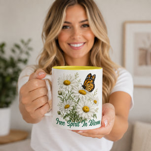 Taza Bicolor Daisy & Butterfly Bloom