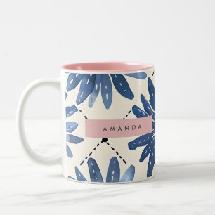 Taza Bicolor Dalia Aquarela Azul Pastel Personalizada