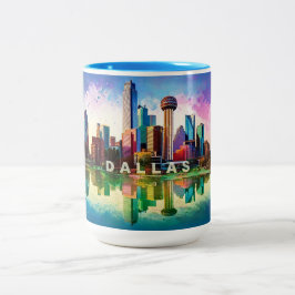 Taza Bicolor Dallas Skyline Urban City Art Mug