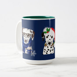 Taza Bicolor Dálmatas de Navidad