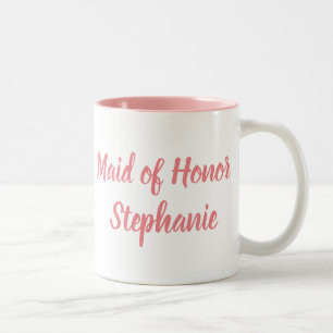 Taza Bicolor Dama de Honor Bodas de Escritura Elegante Rosa