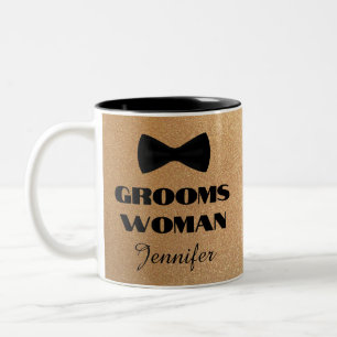 Taza Bicolor dama de honor corbata de lazo negra destellos de o