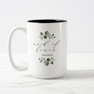 Taza Bicolor Dama de Honor elegante con vegetación de eucalipto