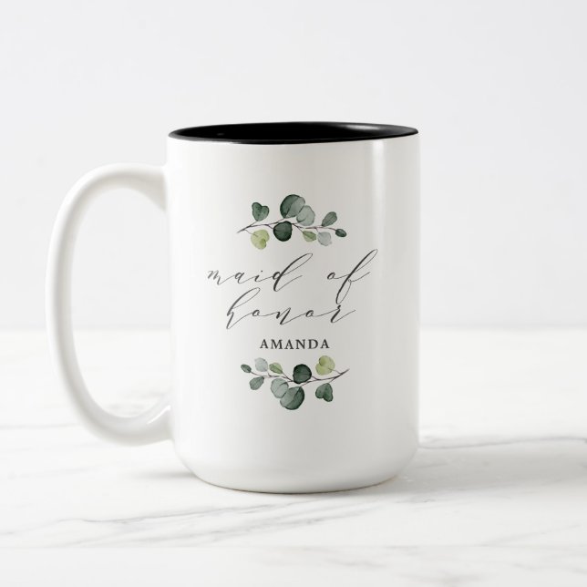Taza Bicolor Dama de Honor Verde Elegante Eucalipto (Izquierda)