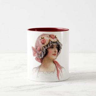 Taza Bicolor Dama de la Vintage en Bonnet florida de seda