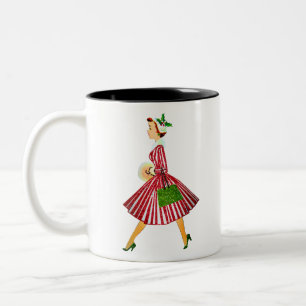 Taza Bicolor dama de navidad vintage