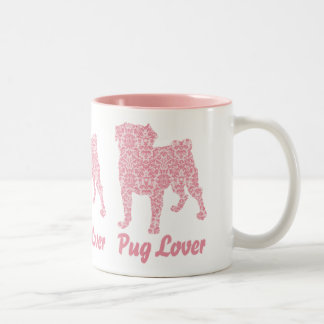 Taza Bicolor Damasco de cosecha rosa Pug Lover