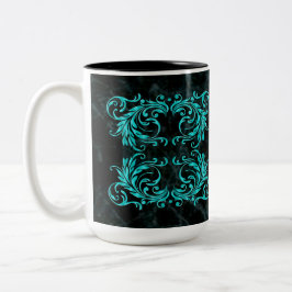 Taza Bicolor Damasco del azul de la aguamarina del monograma