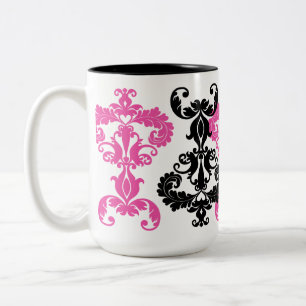 Taza Bicolor Damasco elegante del vintage en negro y rosa