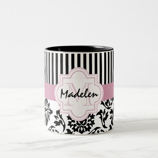 Taza Bicolor Damasco elegante y rayas monogramed (Centro)