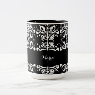 Taza Bicolor Damask nombrado blanco y negro