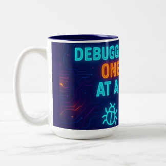 Taza Bicolor 🖥️☕ Debugging Life One Sip at a Time – Neon Tech 