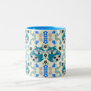 Taza Bicolor Decoración de impresión de zorro de arte popular