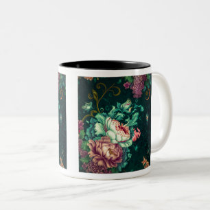 Taza Bicolor Decoración floral rococó Mug de dos tonos, 11 oz
