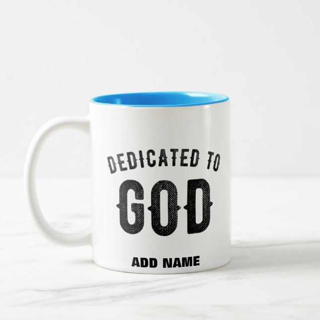 TAZA BICOLOR DEDICADO A DIOS PERSONALIZABLE GUAY TEXTO NEGRO (Izquierda)
