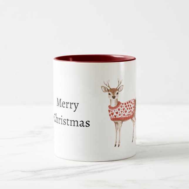 Taza Bicolor Deer Red Hearts Christmas (Centro)
