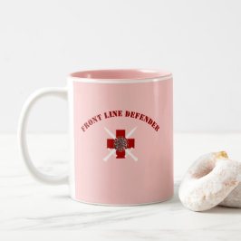Taza Bicolor Defensor de primera línea con nombre personalizado