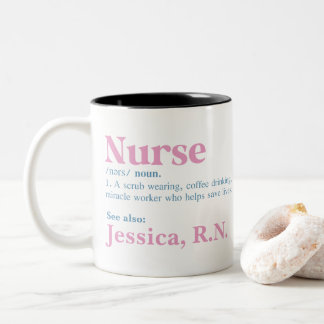 Taza Bicolor Definición de enfermera Nombre personalizado Café 
