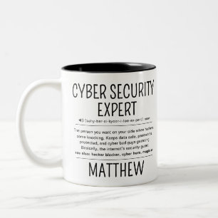 Taza Bicolor Definición de Experto en Ciberseguridad Divertida 
