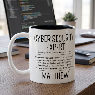 Taza Bicolor Definición de Experto en Ciberseguridad Divertida