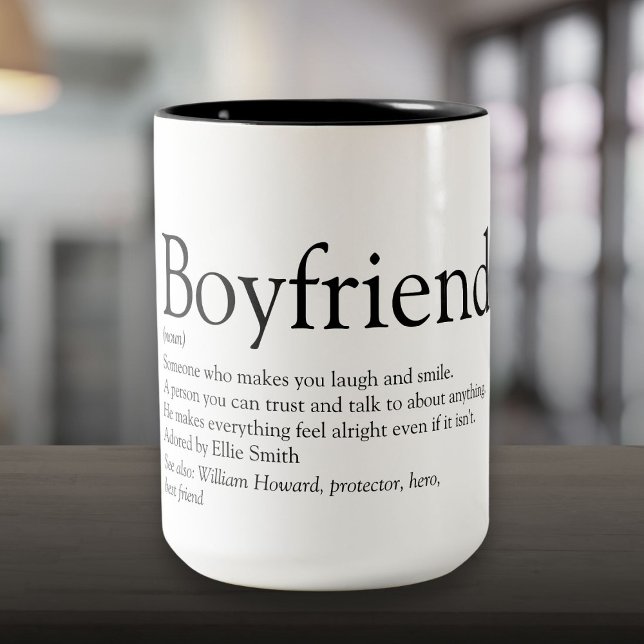 Taza Bicolor Definición de novio personalizada divertida y geni (Personalized Boyfriend Definition Cool Fun Two-Tone Coffee Mug)