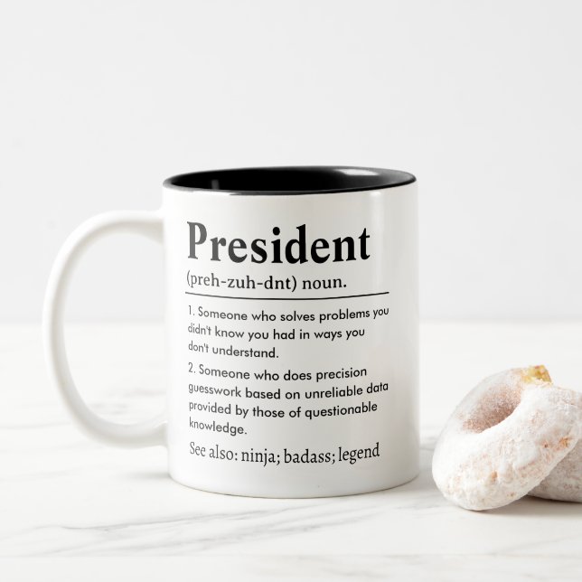 Taza Bicolor Definición Divertida de Presidente (Con donut)