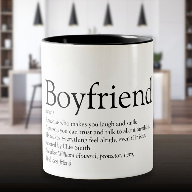Taza Bicolor Definición personalizada de novio (Personalized Boyfriend Definition Two-Tone Coffee Mug)
