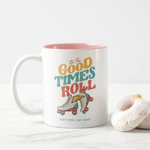 TAZA BICOLOR DEJAR QUE LOS BUENOS TIEMPOS ROLLEN EL SKATE RETRO