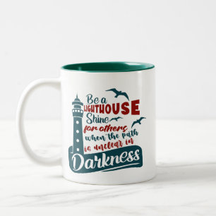 Taza Bicolor Deje que su luz brille positivamente cita de faro