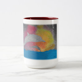 Taza Bicolor Delfines Contra un Cielo Galáctico