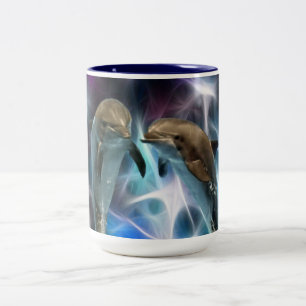 Taza Bicolor Delfines y cristales fractales