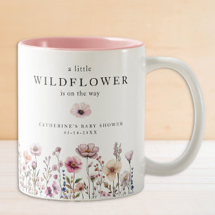 Taza Bicolor Delicado Baby Shower Mug de Flor Silvestre - Rosa 