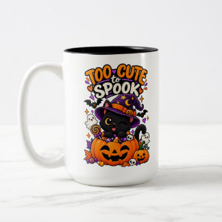 Taza Bicolor Demasiado Lindo para Asustar Gato Negro de Hallowe