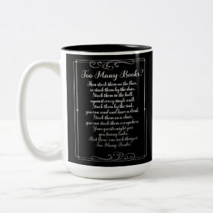 Taza Bicolor Demasiados Libros Poseen Negro Y Plata