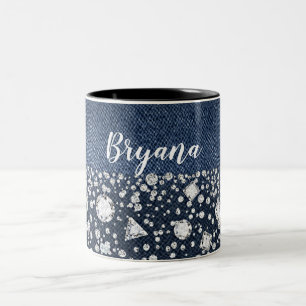Taza Bicolor Denim Azul y Diamantes de Brillantes Corazón de Di