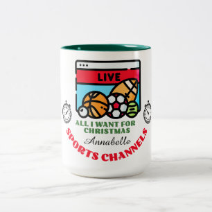 Taza Bicolor Deportes en TV Navidades Mug con Green Rim