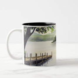 Taza Bicolor Derwent Water Keswick England Pintado de acuarela