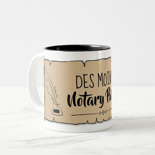 Taza Bicolor Des Moines Notary Public Scroather Quill (Anverso izquierdo)