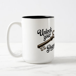 Taza Bicolor Desbloquea Tu Potencial - Llave Vintage Motivacion