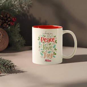 Taza Bicolor Deseándote Paz Amar Alegría Tus Navidades